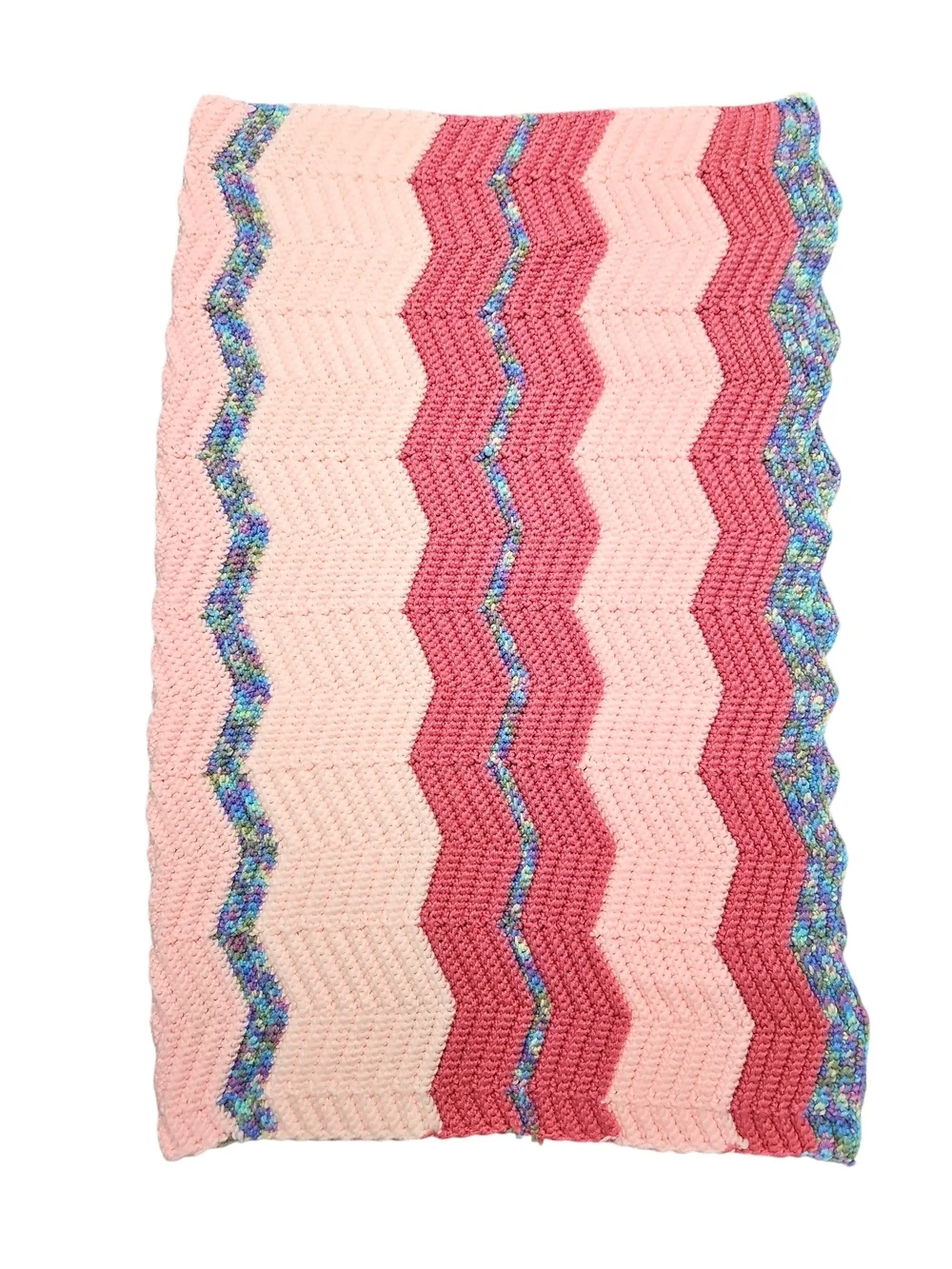Chevron Hand Knit Throw Baby Blanket in Pink & Blue